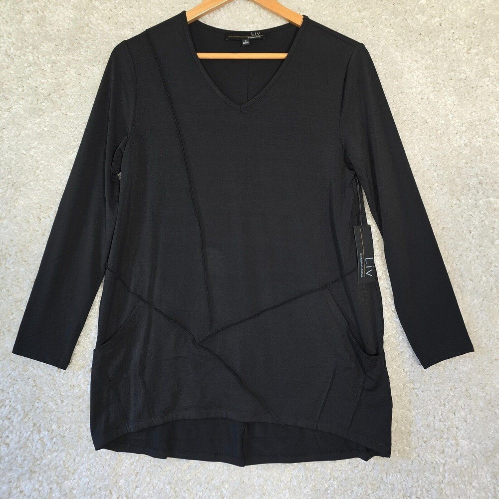Liv by Habitat Womens Stretch Pocket Tunic Size S Black Minimalist Office